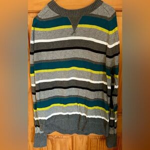 Mossimo Supply Co. V-Neck Sweater - Gray, Green, Yellow Stripes
